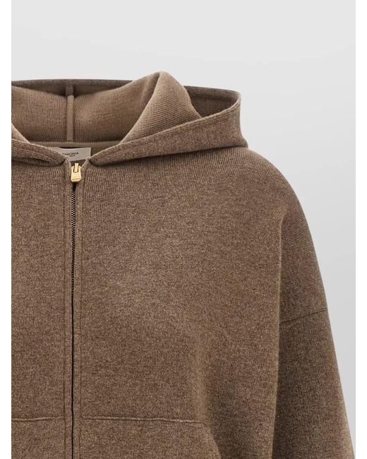 Agnona Brown Cashmere Wool Silk Hooded Zip Sweater