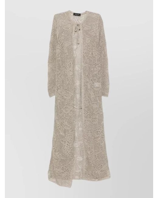 Fabiana Filippi Natural Long Cardigan Sheer Design Textured Knit Tie