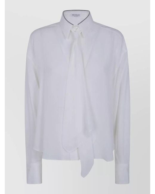Brunello Cucinelli White Silk Blouse