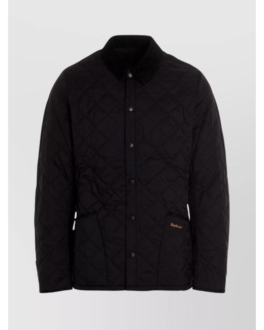 Barbour Black Quilted Jacket With Corduroy Collar And Side Pockets for men