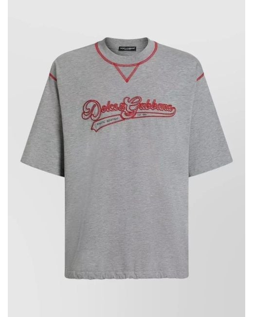 Dolce & Gabbana Gray Cotton Embroidered Crewneck Short-Sleeve T-Shirt for men