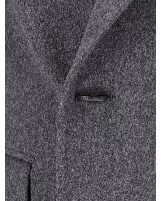 Tagliatore Gray Double Breasted Tailored Coat Side Pockets for men