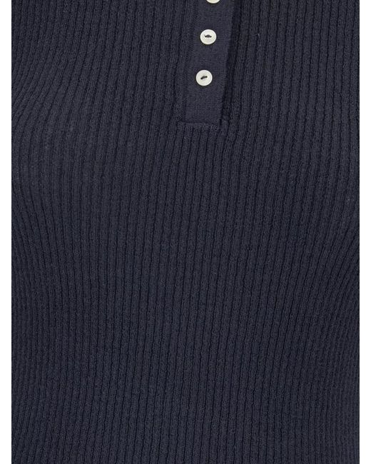 DUNST Blue Cotton Blend Polo Shirt Ribbed Short Sleeves