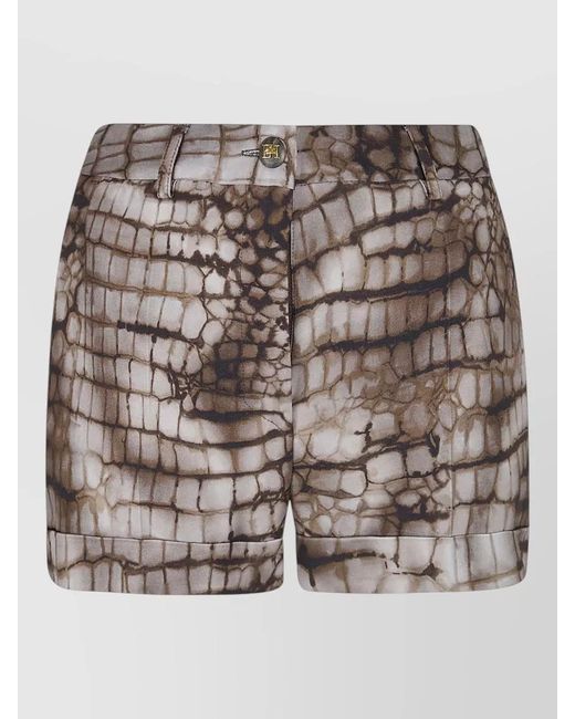 Elisabetta Franchi Gray Printed Relaxed-Fit Tailored Shorts