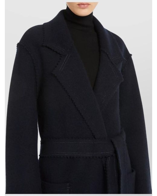 Max Mara Blue Cashmere Wool Felted-Knit Oversized Belted Coat