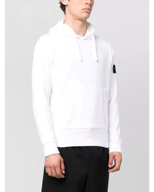 Stone Island White Cotton Fleece Hoodie for men