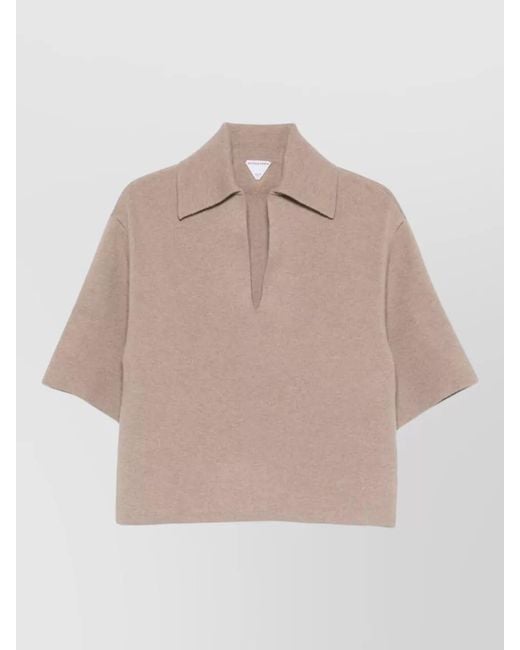 Bottega Veneta Natural Cashmere Knit Polo Shirt Short Sleeves