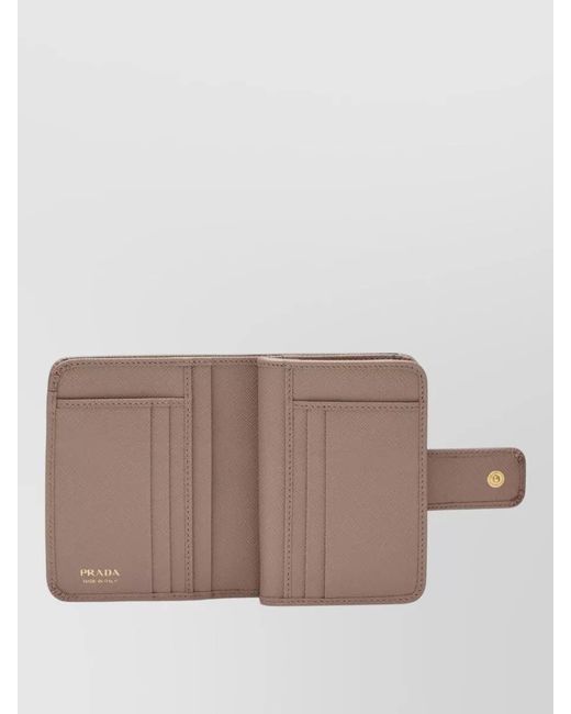 Prada Natural Logo Compact Wallet Cardholder Snap Button