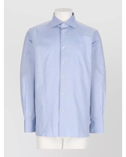 Zegna Blue Regular Fit Shirt Long Sleeves Straight Collar for men