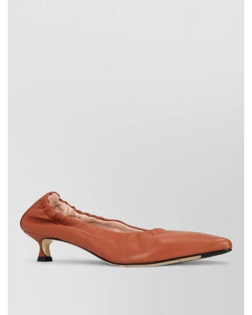LA ROSE Brown Ballerina Shoes Elastic Trim Kitten Heel Pointed