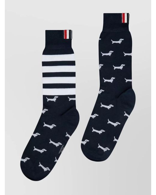 Thom Browne Blue Mid-Calf Socks Dog Motif for men