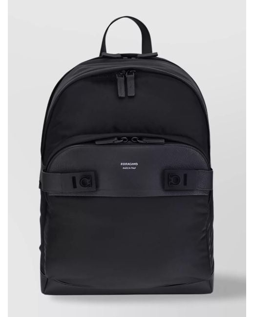 Ferragamo Black Nylon Backpack Modern Adjustable Straps for men