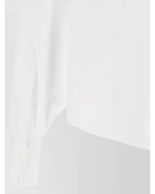 Brunello Cucinelli White Cropped Shirt Shiny Trim Pointed Collar