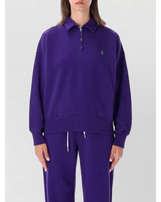 Polo Ralph Lauren Purple Cotton Half Zip Relaxed Fit Sweatshirt
