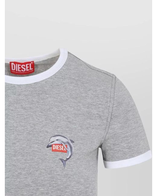 DIESEL Gray Ribbed Slim-Fit Graphic T-Shirt