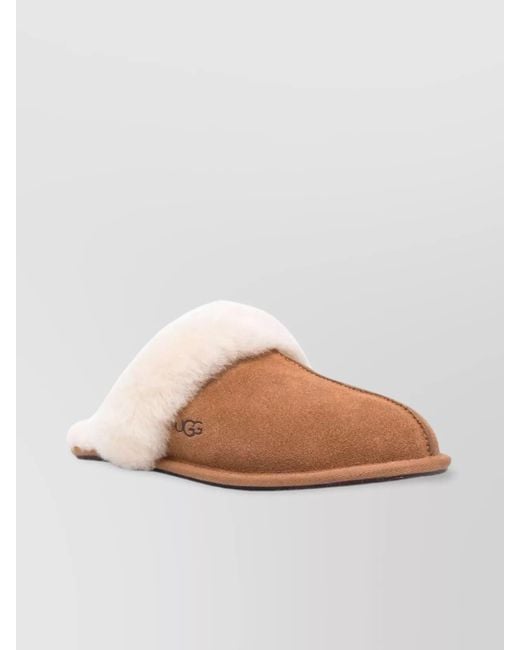 Ugg Brown Comfortable Collar Slides With Sheepskin And Fur