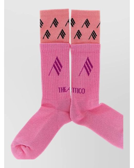 The Attico Pink Logo Socks Double Layer Contrast Cuff