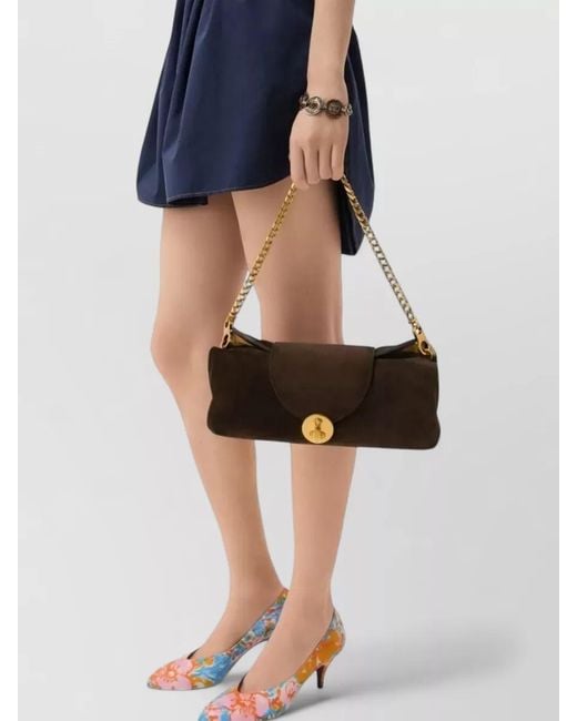 Versace Gray Calf Leather Shoulder Clutch Chain Strap
