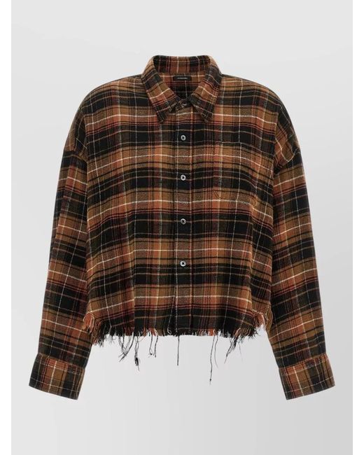 R13 Brown Cropped Plaid Shirt Jacket Raw Hem