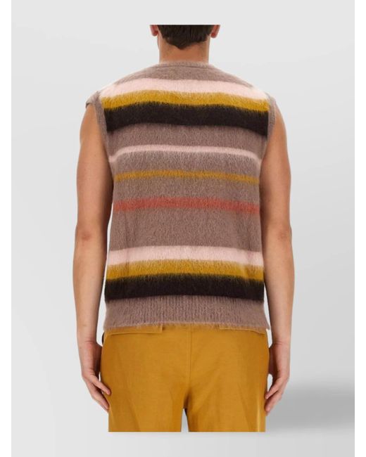 Etro Multicolor Mohair Wool Blend Ribbed V-Neck Striped Knitted Vest for men