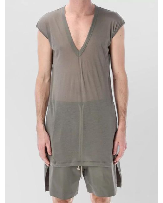 Rick Owens Gray Cotton Sleeveless Deep V Tank Top for men