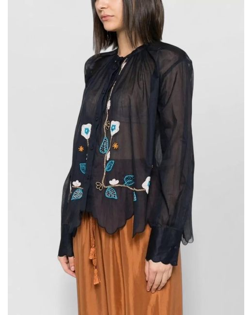 Forte_forte Blue Cotton Shirt Long Sleeves Sheer Embroidery