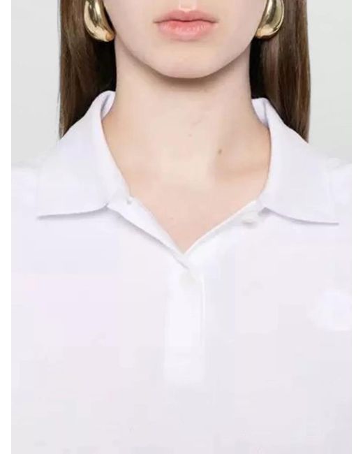 Moncler White Cropped Cotton Piqué Polo Shirt