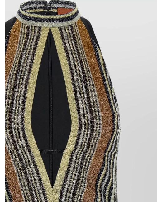 Missoni Multicolor Lame Viscose Dress Halter Neck Stripes