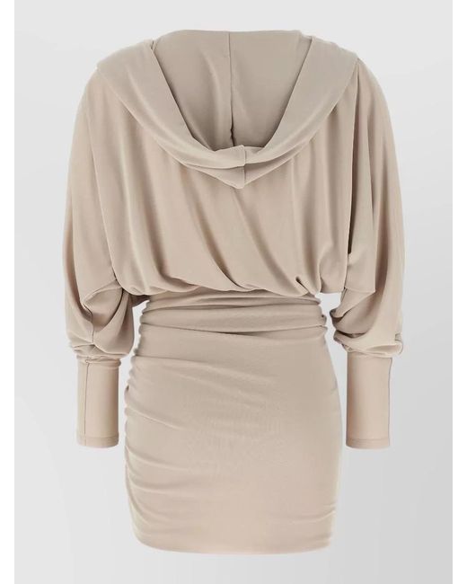 ANDAMANE Natural Grace Dress Draped Neckline Hooded Back