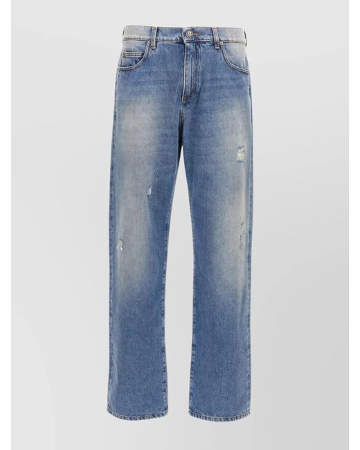 Balmain Blue Distressed Denim Trousers With Front And Back Pockets for men