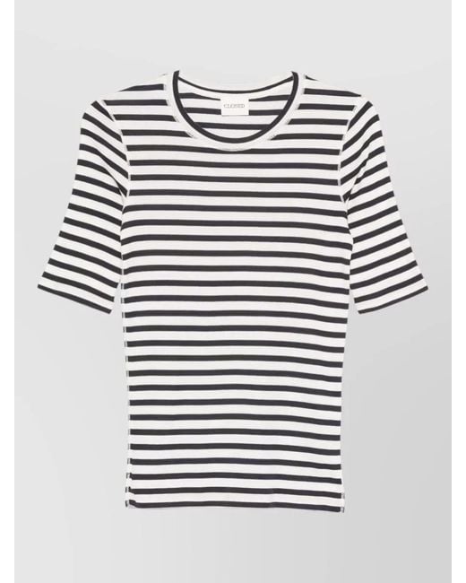 Closed Blue Striped Knit Sweater Crew Neck Ribbed