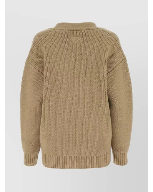Prada Natural Cashmere Blend Ribbed Oversized Cardigan