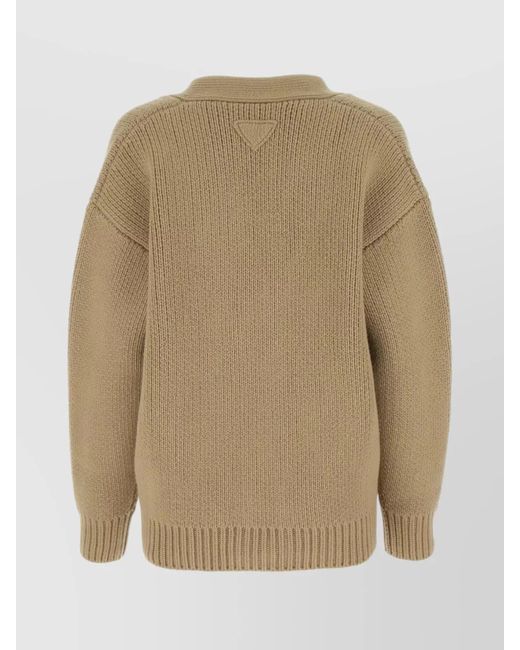 Prada Natural Cashmere Blend Ribbed Oversized Cardigan