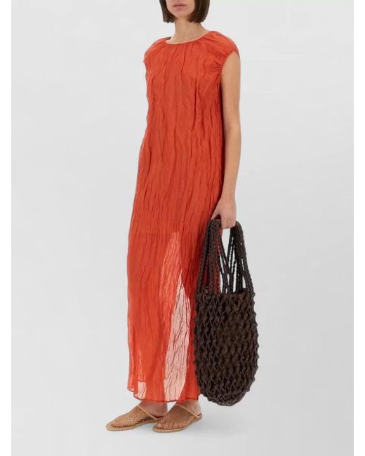 Alysi Red Gauze Longuette Dress Side Slit Back Keyhole