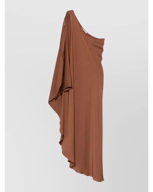 Silk95five Brown Ritz Asymmetric One Shoulder Midi Dress