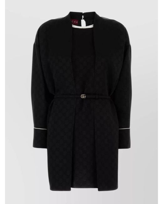 Gucci Black Crepe Dress With Belted Waist And Long Sleeves