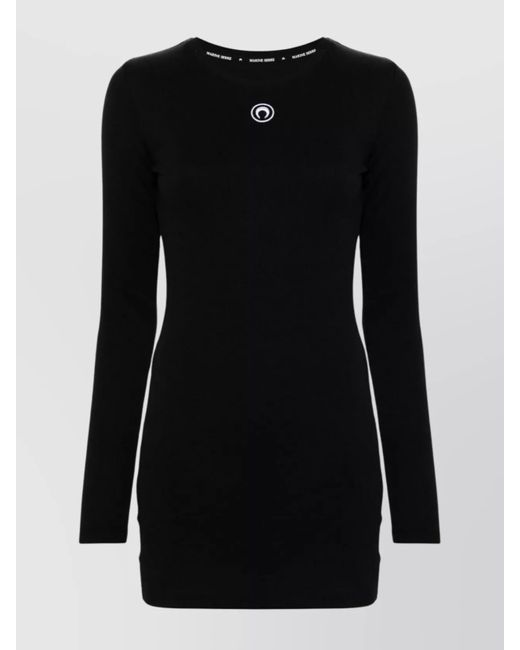 MARINE SERRE Black Ribbed Organic Cotton Slim-Fit Long-Sleeve Mini Dress