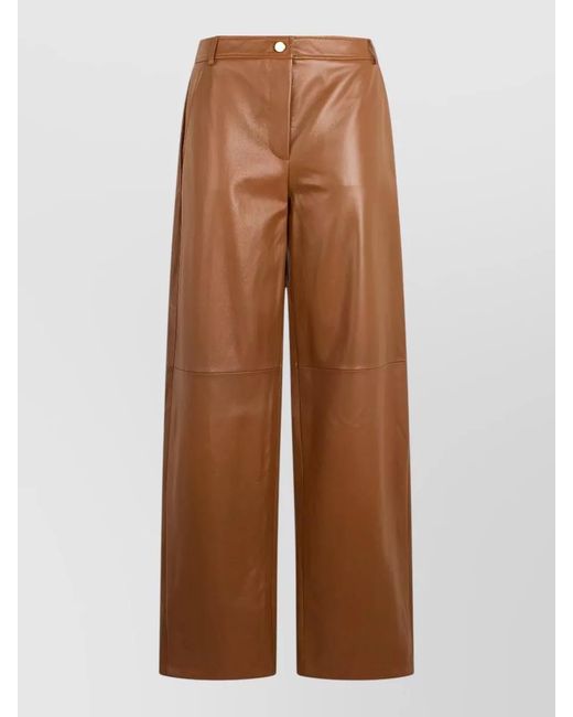 Max Mara Brown High Waist Wide Leg Leather Pants