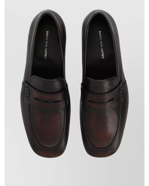Dries Van Noten Gray Leather Penny Strap Loafer Round Toe