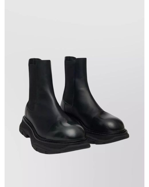 McQueen Black Calfskin Chelsea Boots With Rubber Lug Sole for men