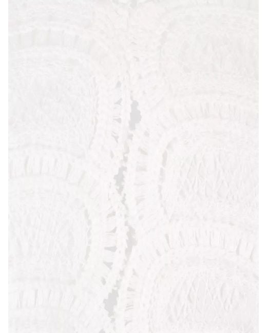Raquel Diniz White Bell Sleeves Silk Nylon Textured Dress