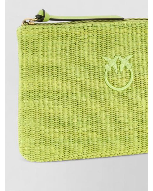 Pinko Green Love Bag Raffia Clutch Bag