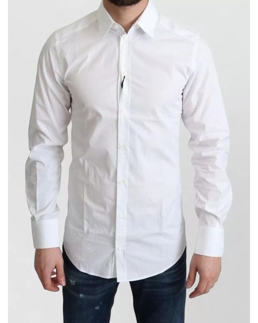 Dolce & Gabbana White Slim Fit Cotton Dress Shirt for men