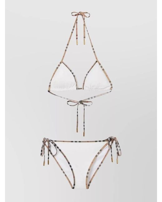 Burberry White Check Trim Triangle Bikini Set