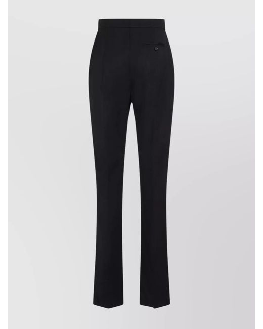 McQueen Blue Wool High-Rise Straight-Leg Trousers