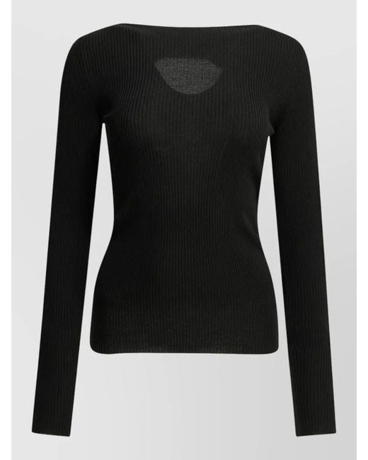 Rick Owens Black Sheer Ribbed Knit Top Fitted Silhouette