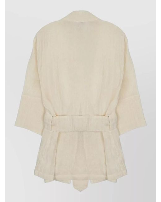 120% Lino White Linen Kimono Jacket Belted Waist
