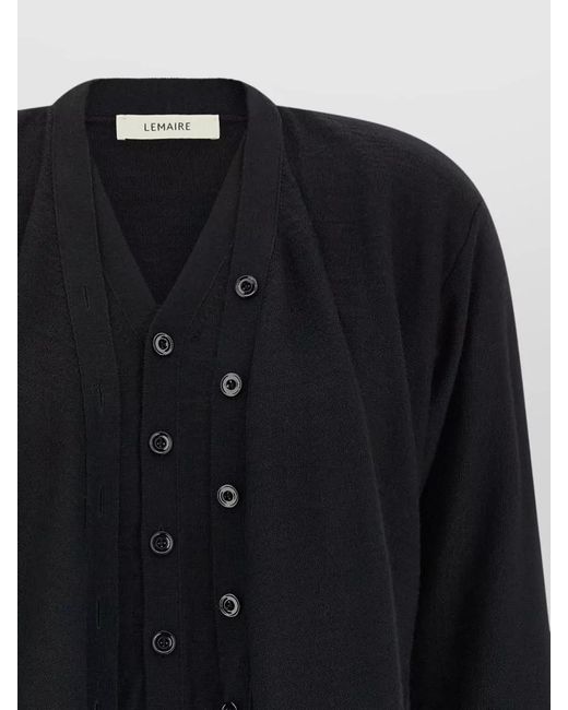 Lemaire Blue Ribbed Draped V-Neck Cardigan