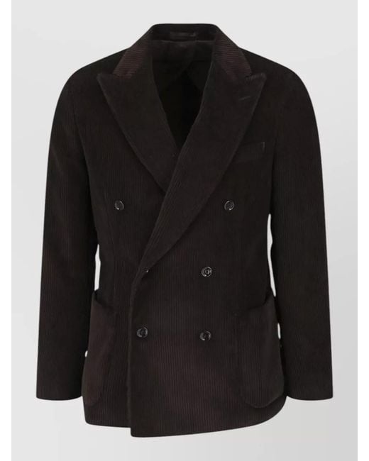 Lardini Black Corduroy Double Breasted Blazer Four Button Cuff for men