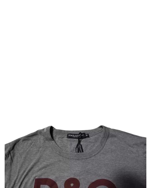 Dolce & Gabbana Gray Logo-Print Cotton Crew-Neck T-Shirt for men